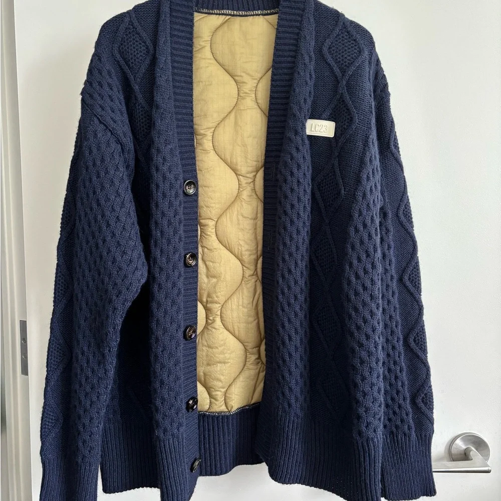LC23 Quilted Cardigan Navy Size L - Picture 3 of 6